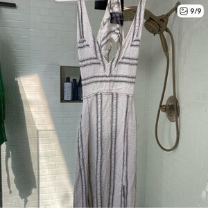 Reformation Gray Striped Maxi Dress